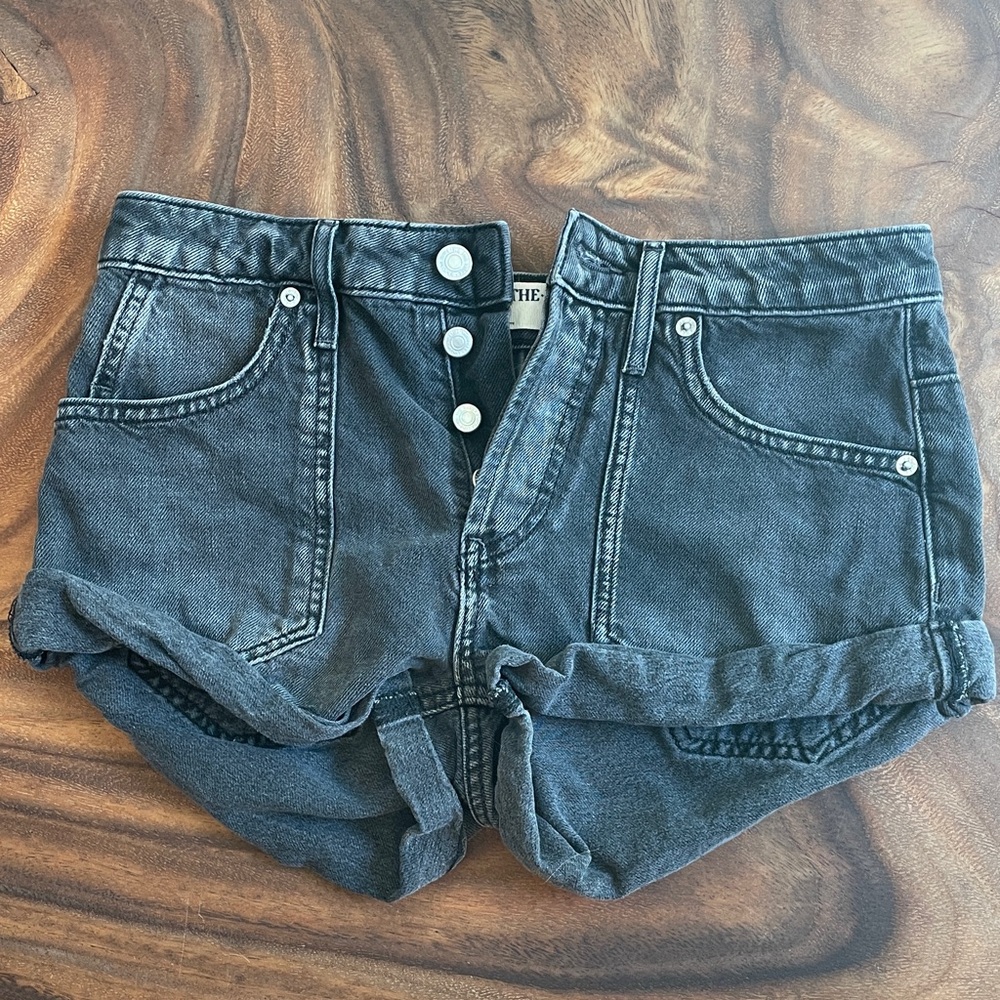 We The Free Black High-Rise Rolled Hem Denim Shorts